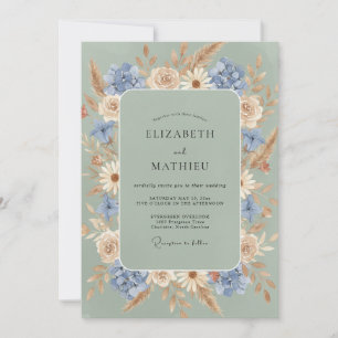 Cornflower Champagne Pampas Eucalyptus Wedding Invitation