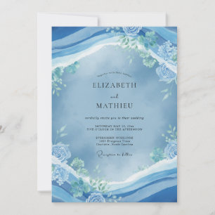 Cornflower Coastal Wave Soft Eucalyptus Wedding Invitation