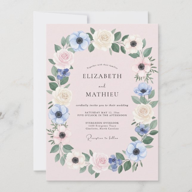 Cornflower Cream Anemone Wedding Invitation (Front)