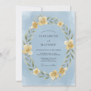 Cornflower Cream Leafy Wedding Invitation