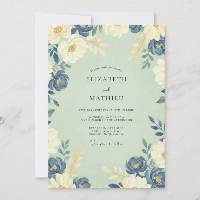 Cornflower Cream Painted Wedding Invitation (Front)