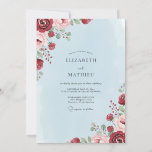 Cornflower Crimson Peony Wedding Invitation