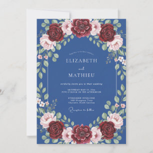Cornflower Crimson Rose Wedding Invitation
