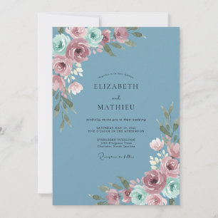 Cornflower Dusty Pink Eucalyptus Wedding Invitation