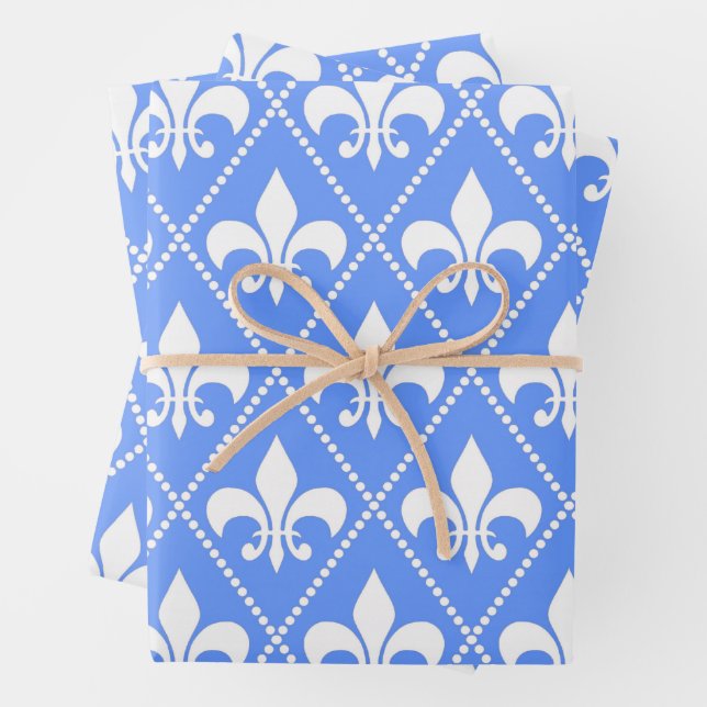 Cornflower Fleur de Lis Wrapping Paper Sheet (In situ)