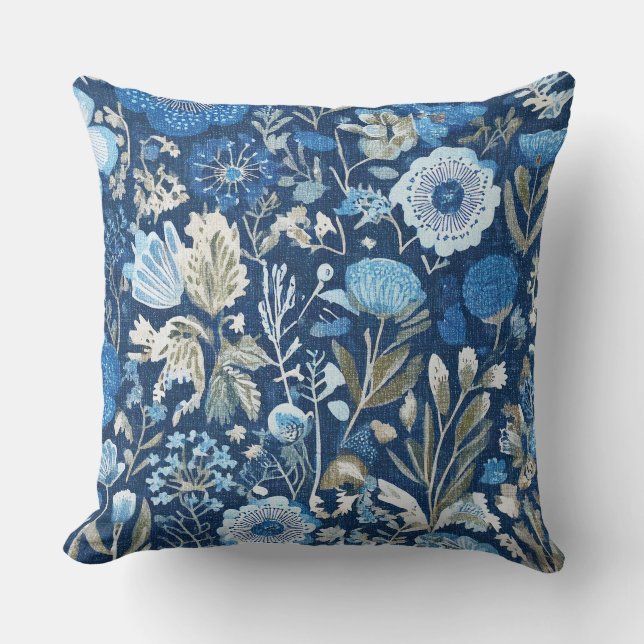 cornflower floral blues pattern cushion (Front)