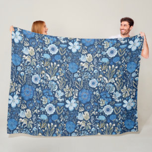 cornflower floral blues pattern fleece blanket
