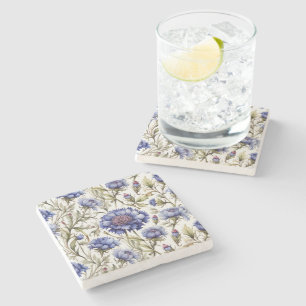 Cornflower floral stone coaster