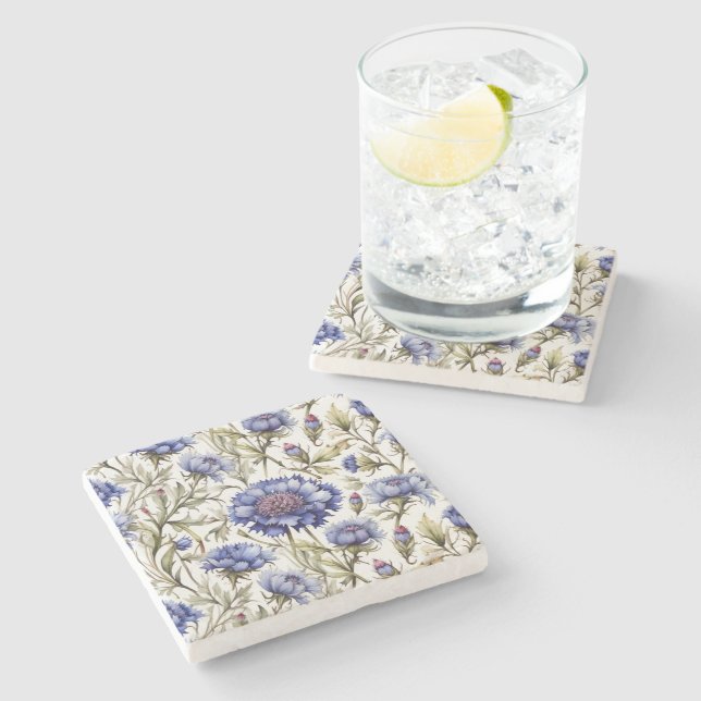 Cornflower floral stone coaster (Side)