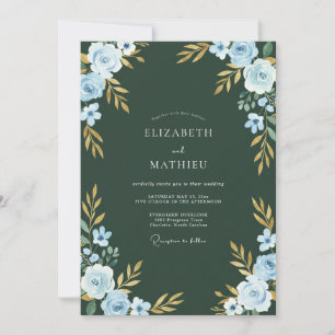 Cornflower Forest Ranunculus Eucalyptus Wedding Invitation