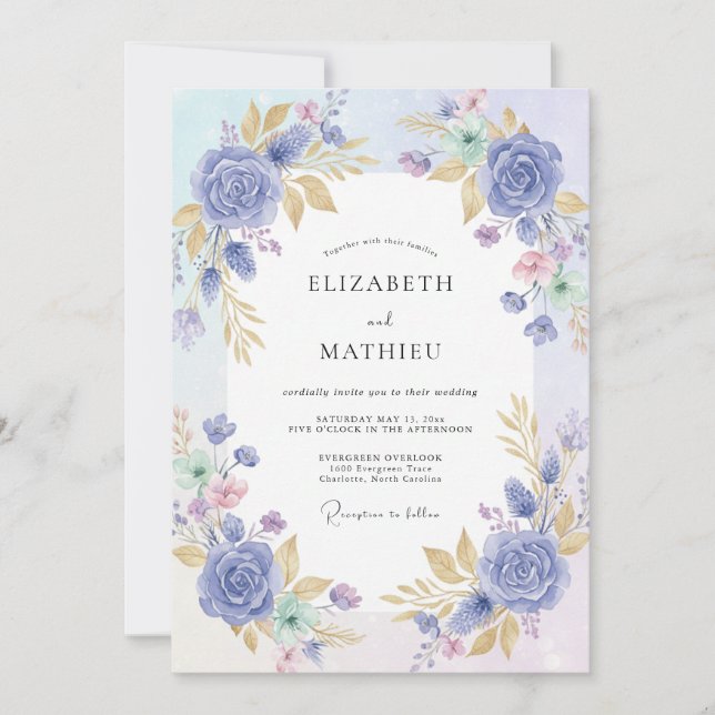 Cornflower Gold Painted Wedding Invitation (Front)
