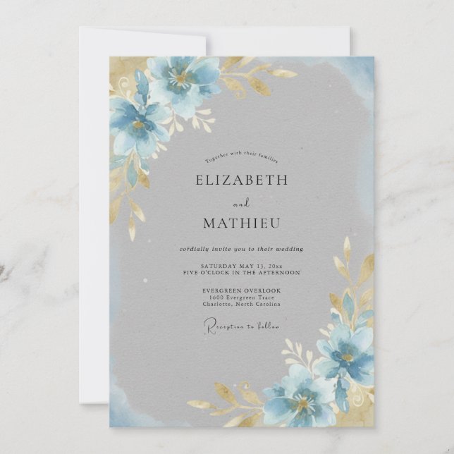 Cornflower Gold Petal Wedding Invitation (Front)
