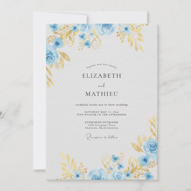 Cornflower Gold Wildflower Wedding Invitation (Front)