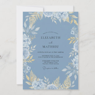 Cornflower Golden Leafy Wedding Invitation