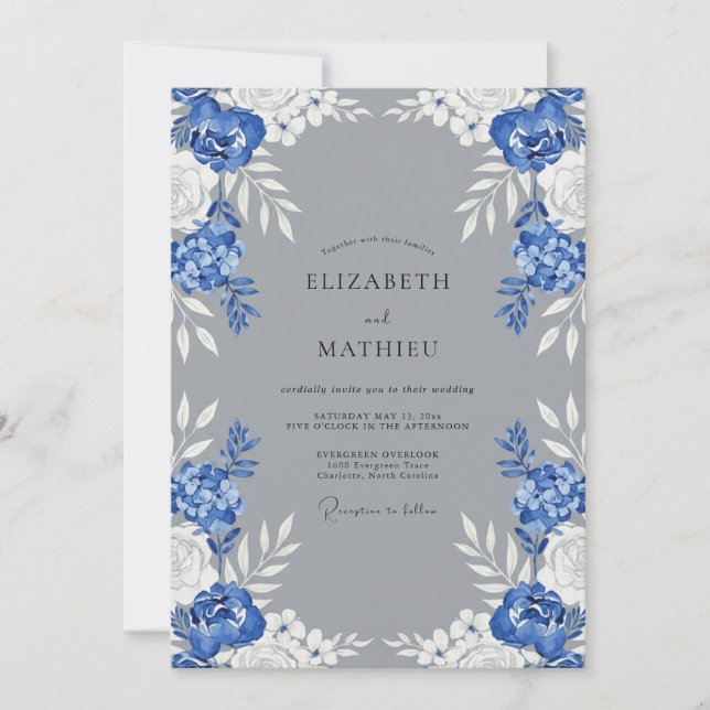 Cornflower Grey Leafy Wedding Invitation (Front)