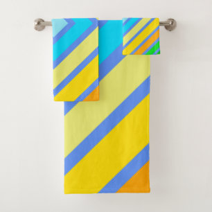 Cornflower Harmonious Colours Angled Line Art Bath Towel Set