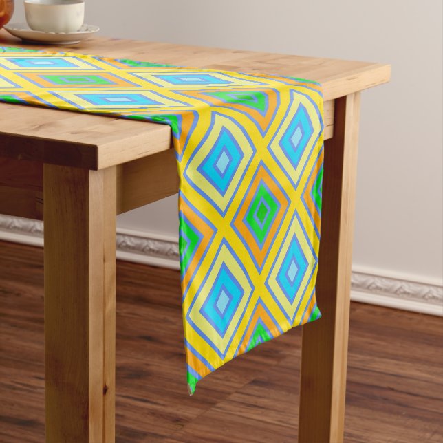Cornflower Harmonious Colours Angled Line Art Short Table Runner (In Situ)