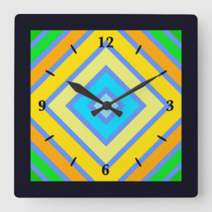 Cornflower Harmonious Colours Angled Line Art Square Wall Clock