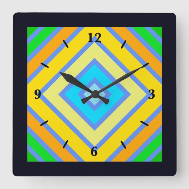 Cornflower Harmonious Colours Angled Line Art Square Wall Clock (Front)