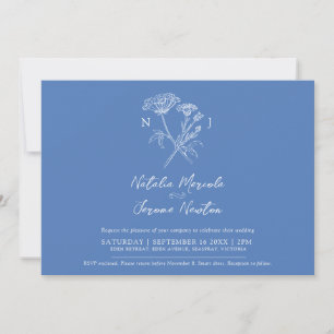 Cornflower hartwort botanical blue white wedding invitation