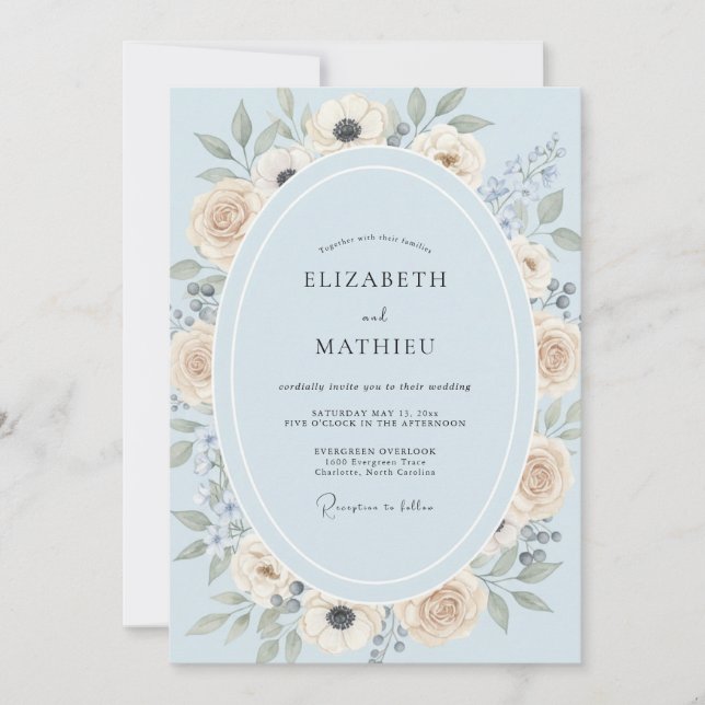 Cornflower Ivory Petal Wedding Invitation (Front)