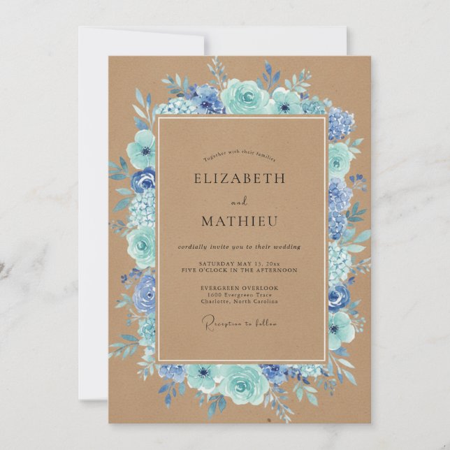 Cornflower Kraft Painted Wedding Invitation (Front)