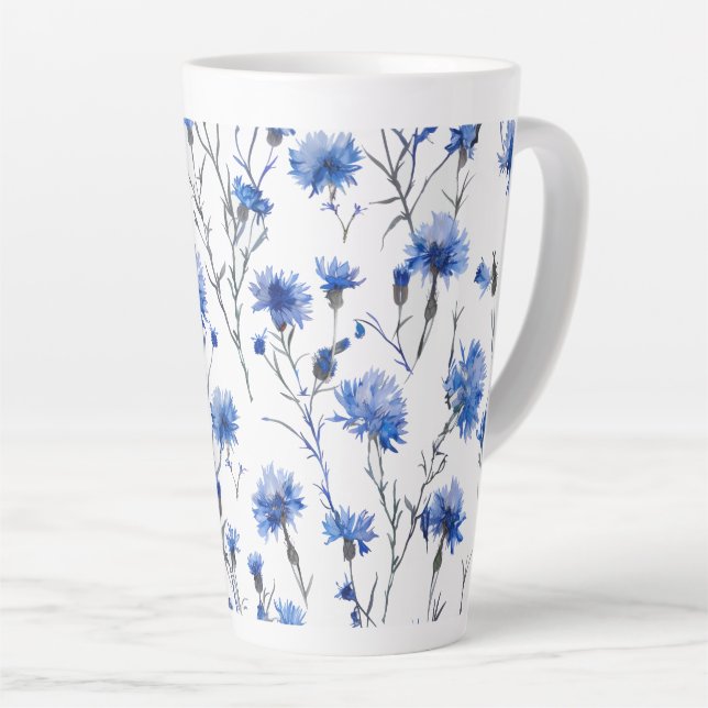 Cornflower Latte Mug White Blue (Right Angle)