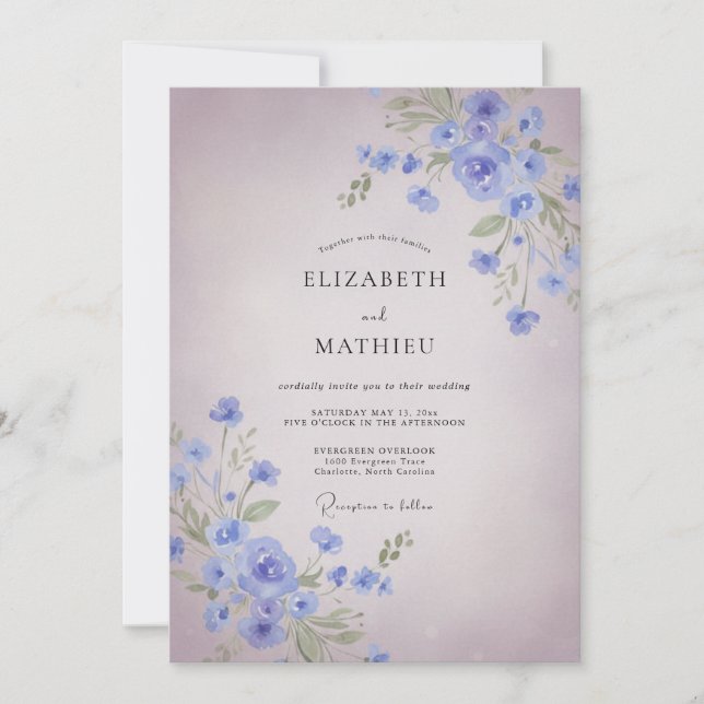 Cornflower Lavender Painted Wedding Invitation (Front)