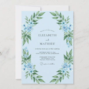 Cornflower Leafy Rose Wedding Invitation