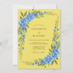 Cornflower Lemon Hydrangea Eucalyptus Wedding Invitation