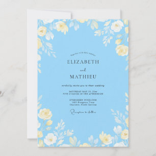 Cornflower Lemon Sprig Eucalyptus Wedding Invitation