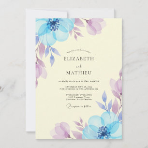 Cornflower Lilac Leafy Wedding Invitation