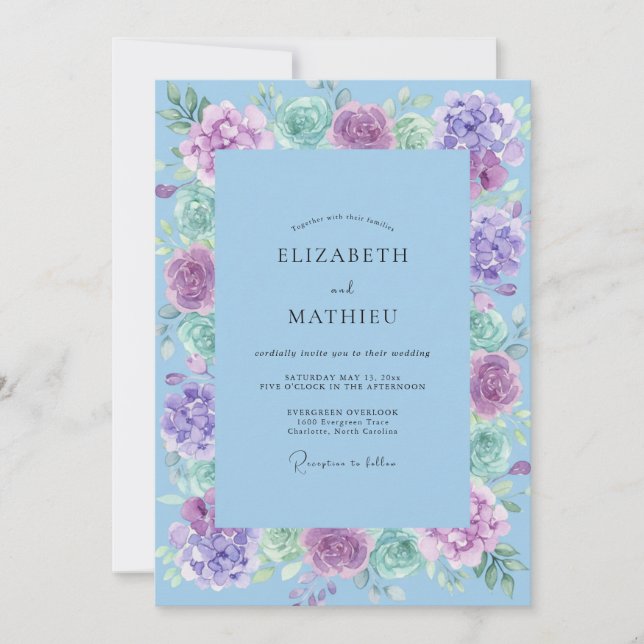 Cornflower Lilac Peony Wedding Invitation (Front)