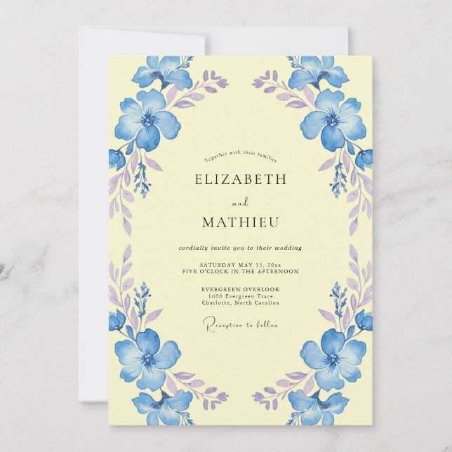 Cornflower Lilac Wreath Wedding Invitation (Front)