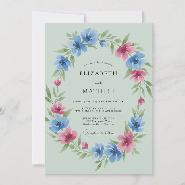 Cornflower Magenta Petal Wedding Invitation (Front)