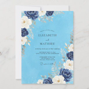 Cornflower Midnight Petal Wedding Invitation