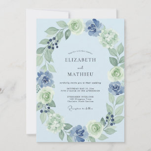 Cornflower Mint Foliage Sage Wedding Invitation