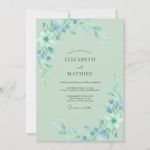 Cornflower Mint Painted Wedding Invitation