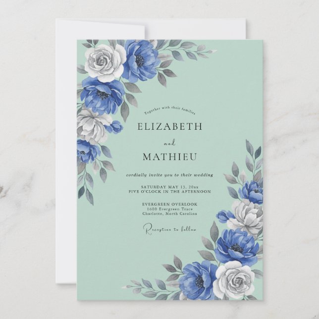 Cornflower Mint Petal Wedding Invitation (Front)