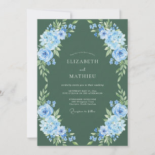 Cornflower Moss Painted Wedding Invitation
