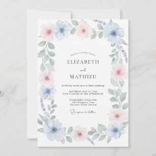 Cornflower Pale Pink Painted Wedding Invitation