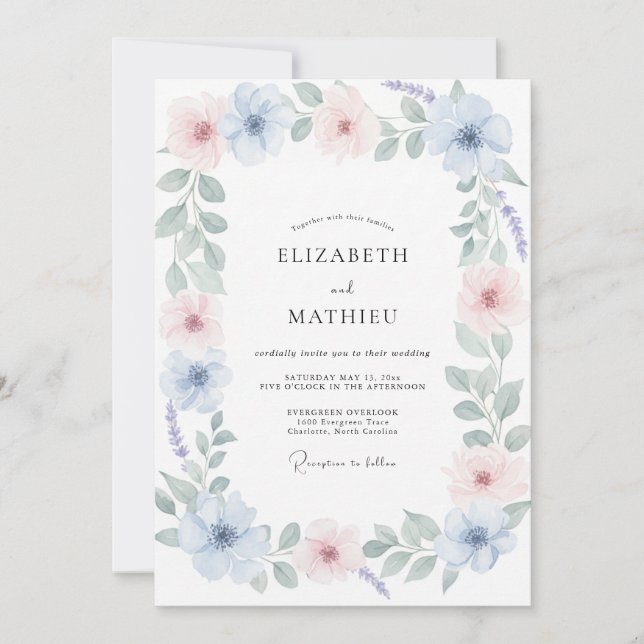 Cornflower Pale Pink Painted Wedding Invitation (Front)