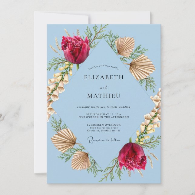 Cornflower Palm Leaf Wedding Invitation (Front)