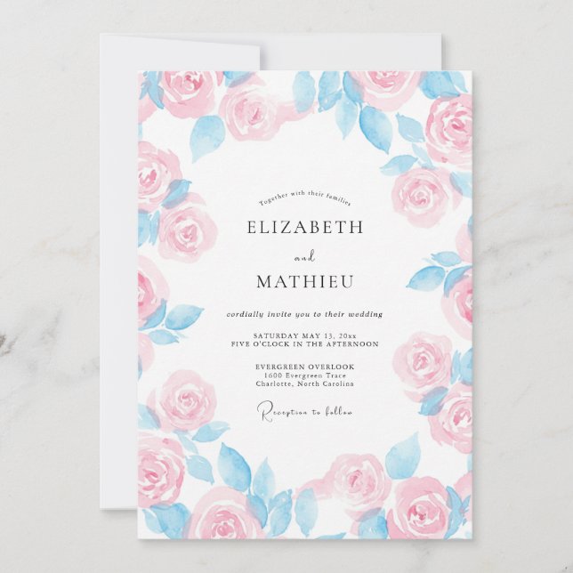 Cornflower Pastel Pink Petal Wedding Invitation (Front)