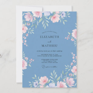 Cornflower Peach Peony Wedding Invitation