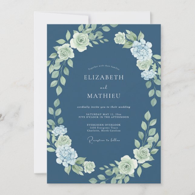 Cornflower Peony Foliage Wedding Invitation (Front)