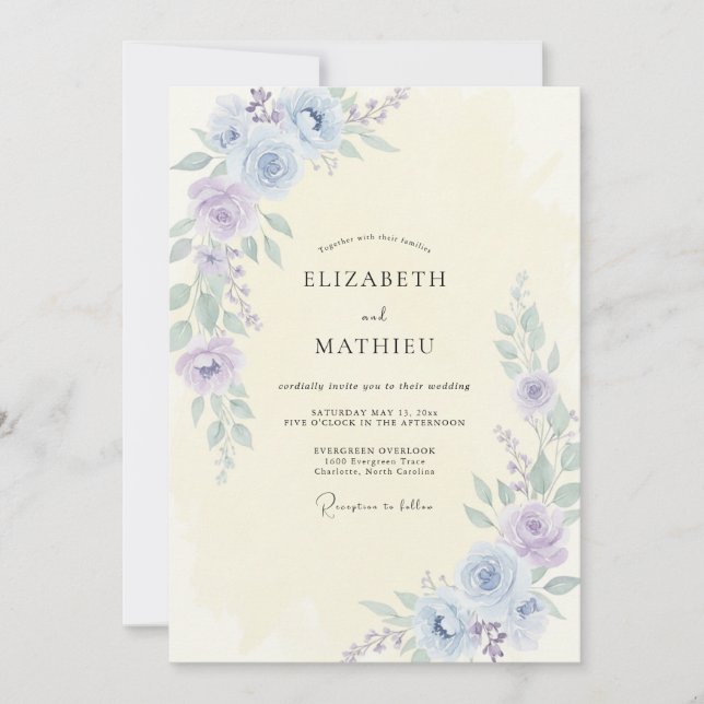 Cornflower Periwinkle Peony Wedding Invitation (Front)