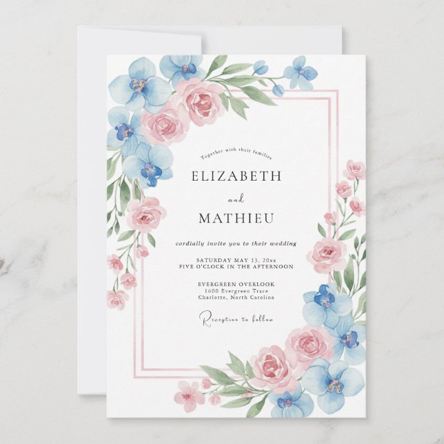 Cornflower Petal Peony Wedding Invitation (Front)