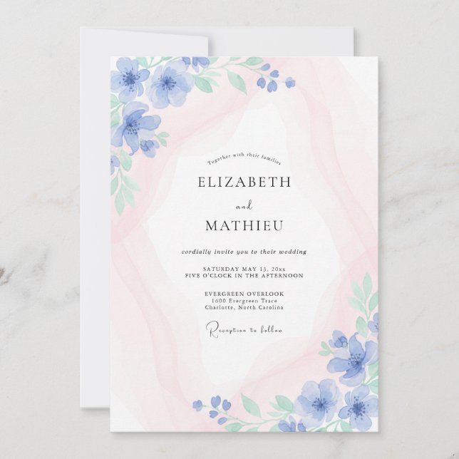 Cornflower Pink Foliage Eucalyptus Wedding Invitation (Front)