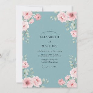 Cornflower Pink Peony Wedding Invitation